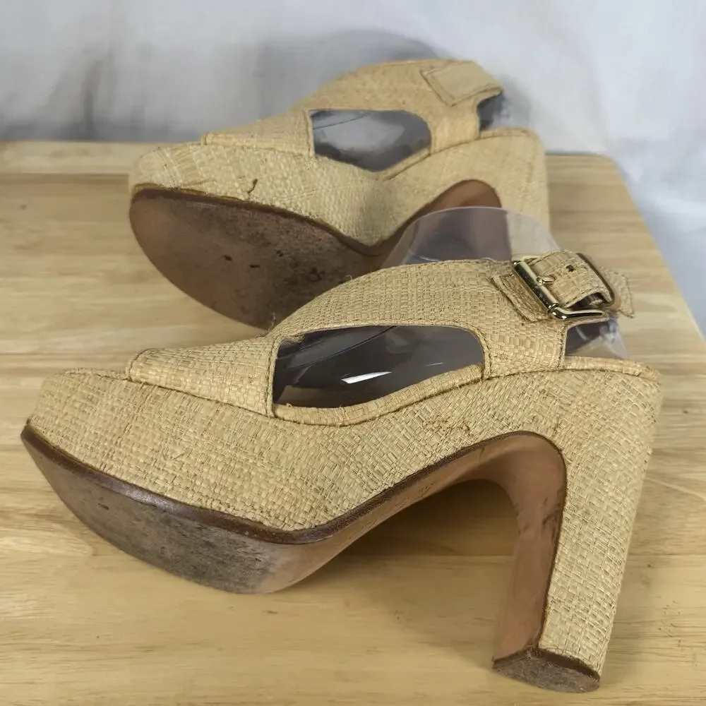 Michael Kors Dillon Raffia High Heel Sandals Women’s 8.5M Natural Slingback